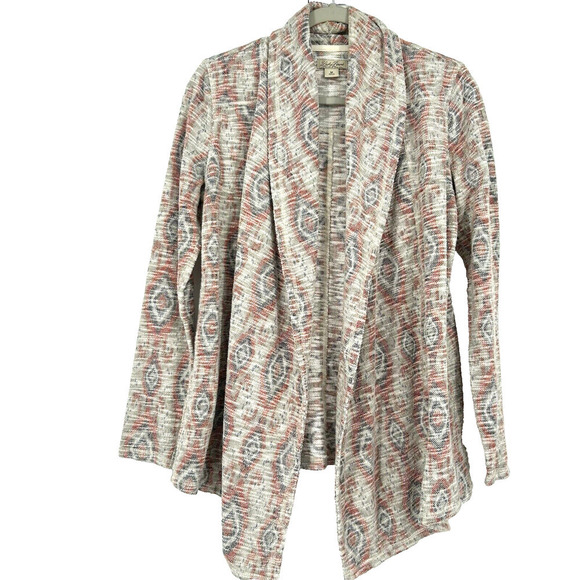 Lucky Brand Aztec Open Front Cardigan Gray Woven Southwestern Boho Size M - Picture 1 of 10